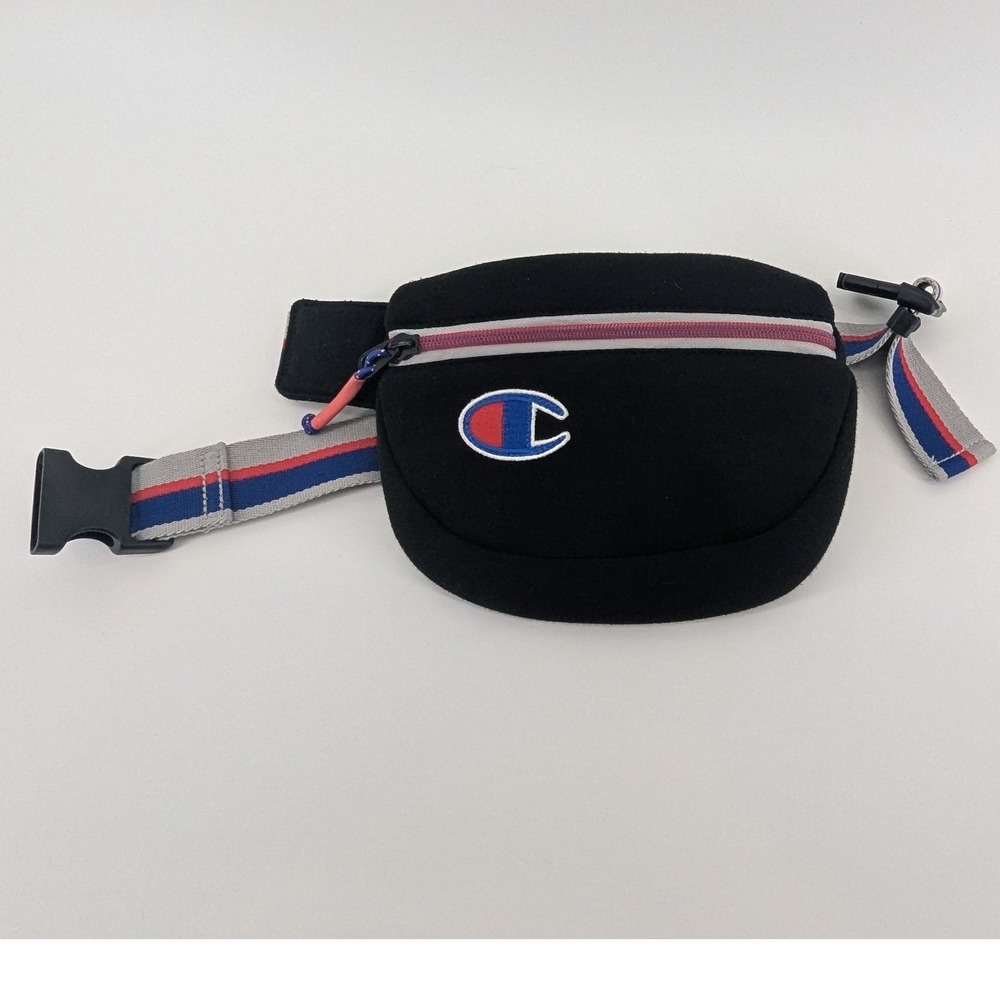 Champion Black Fanny Pack Waist Bag Striped Logo Strap